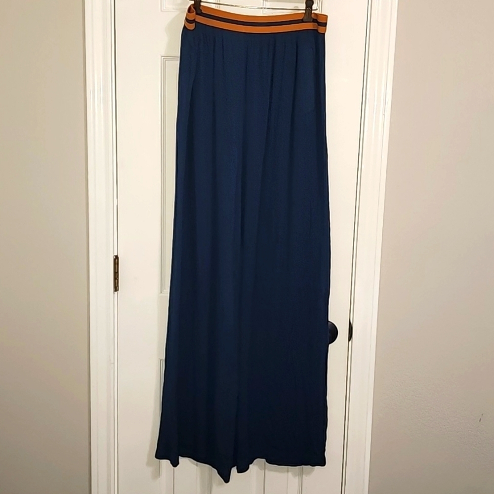 NWT Matilda Jane Navy Flowy Pants Gold Elastic Waistband Size Large​​​​​ - Picture 2 of 7